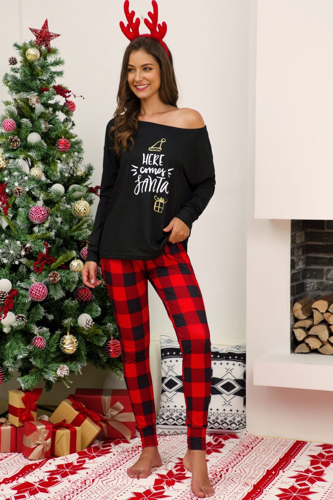 Christmas print stripe stitching home pajamas set