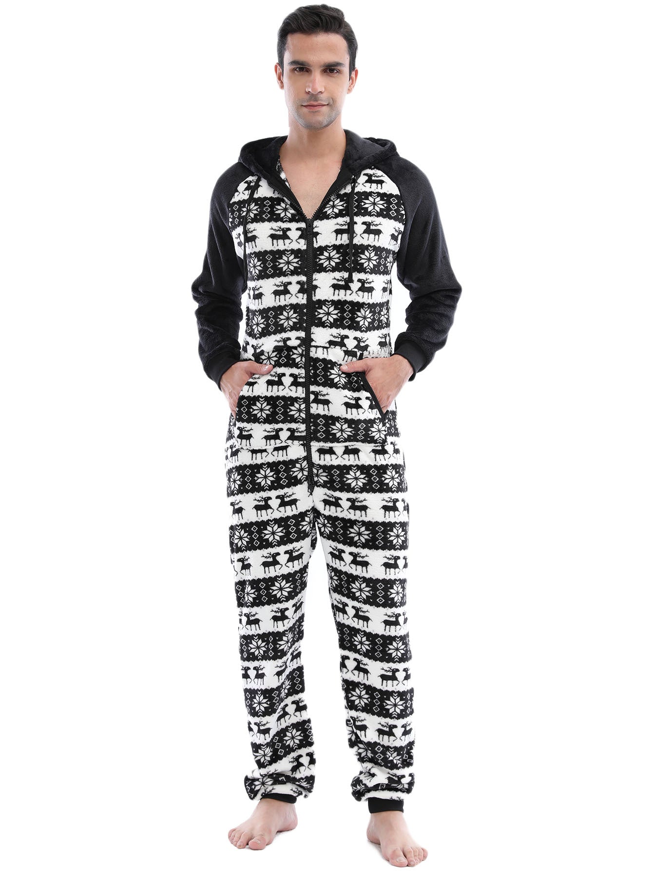 Men's Flannel Christmas One Piece Pajamas Loungewear