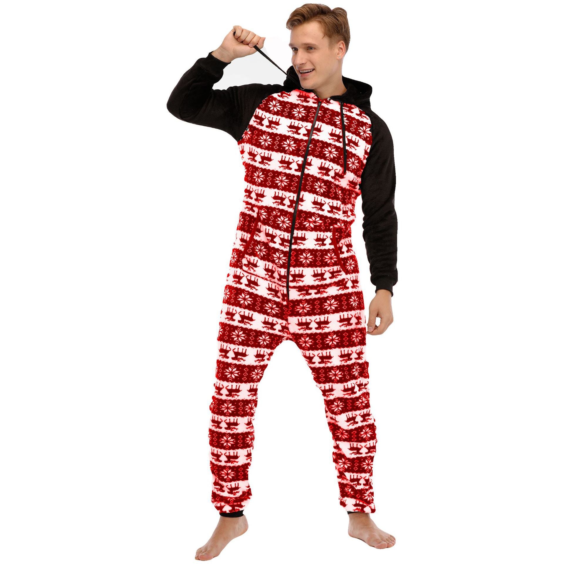 Men's Flannel Christmas One Piece Pajamas Loungewear