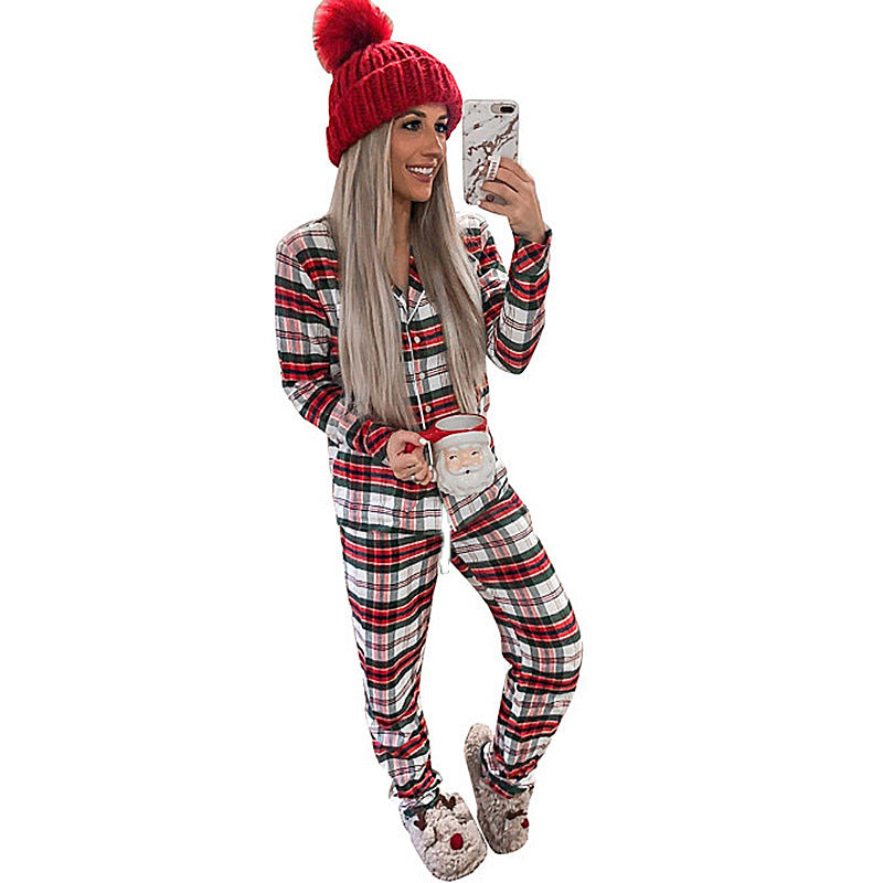 Christmas Stripe Printed Long Sleeve Pajamas Home Wear Casual Set