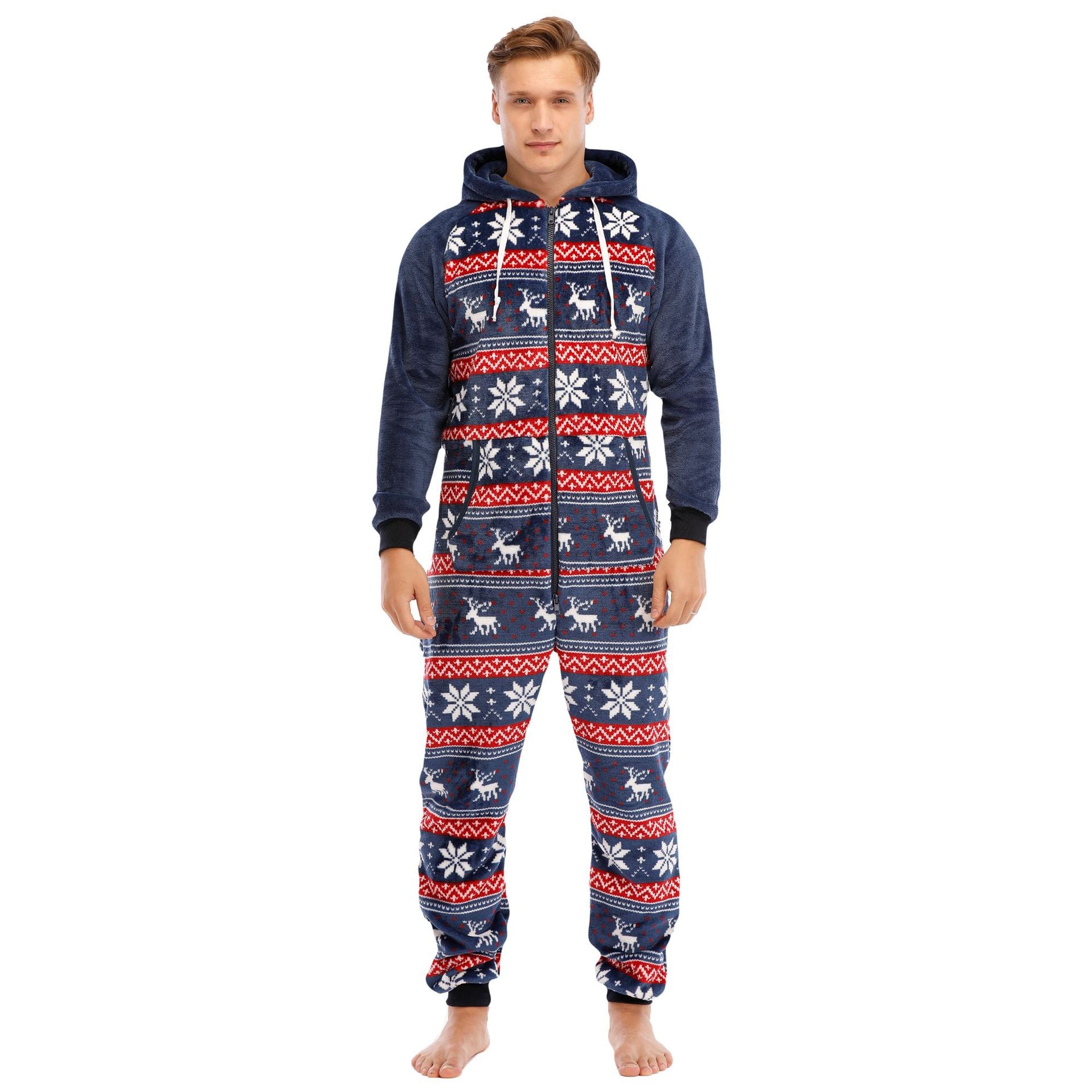 Men's Flannel Christmas One Piece Pajamas Loungewear