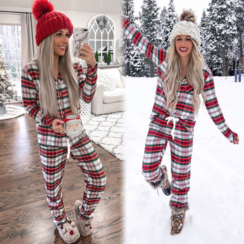 Christmas Stripe Printed Long Sleeve Pajamas Home Wear Casual Set