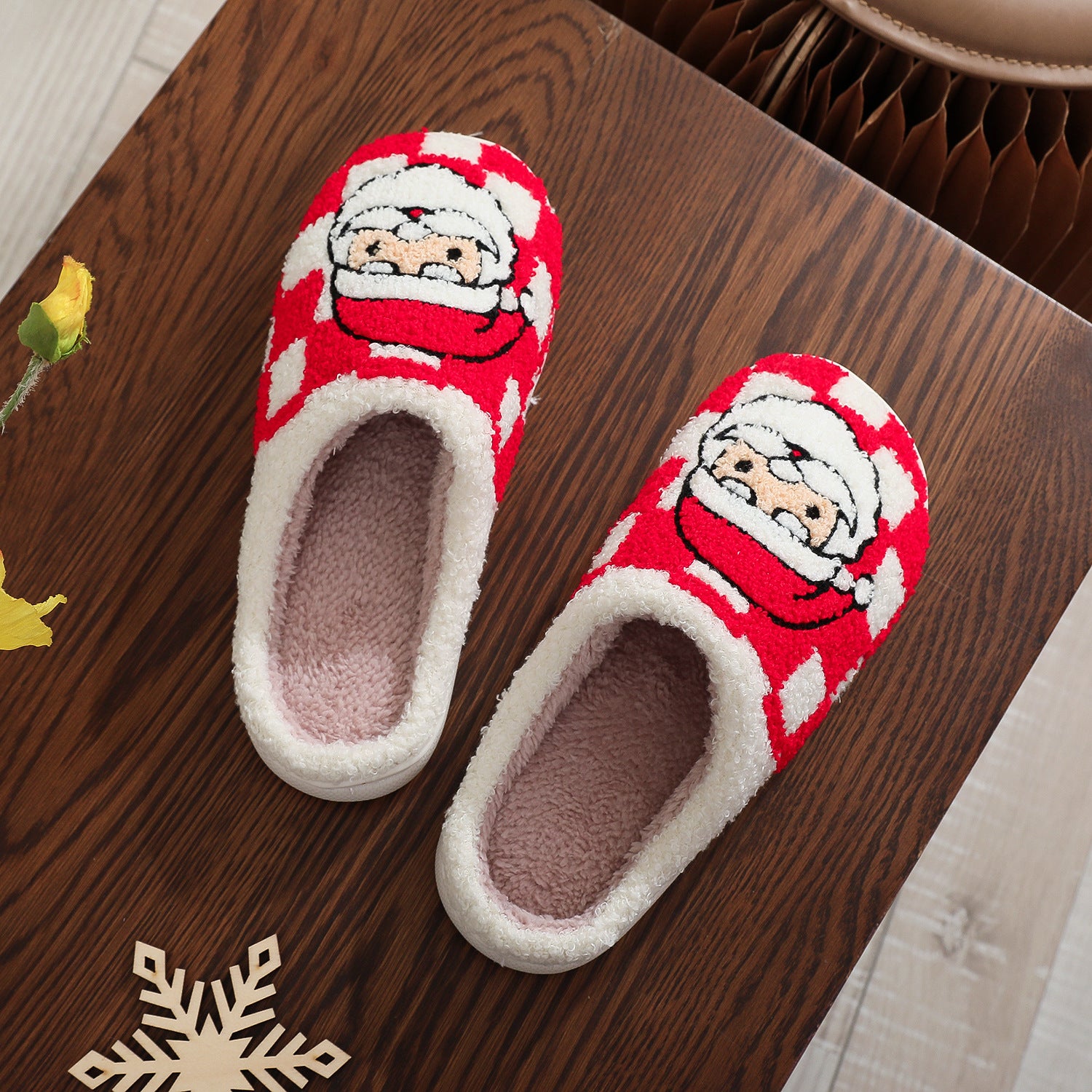 New Christmas Plaid Santa Claus Slippers Winter Indoor Non-slip Floor Bedroom Fuzzy House Shoes For Women Home Slipper